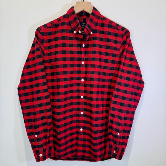 J. Crew Button Down Men's Small Oxford Black Red 100% Cotton Classic Midweight - Picture 1 of 10